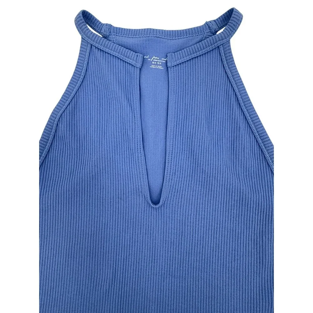 NWT UO Blue Ribbed Bodysuit XS/S High Neck V-Slit Thong • Modern Minimalist Y2K - Picture 12 of 16